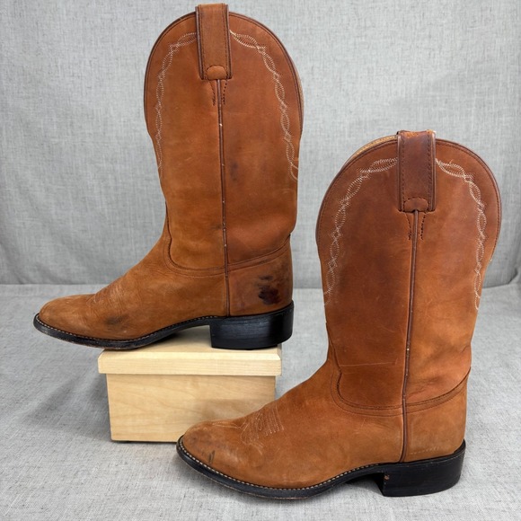 Tony Lama Shoes - Tony Lama Cowboy Western Boots Tan Brown Leather Roper‎ Women's Size 7B